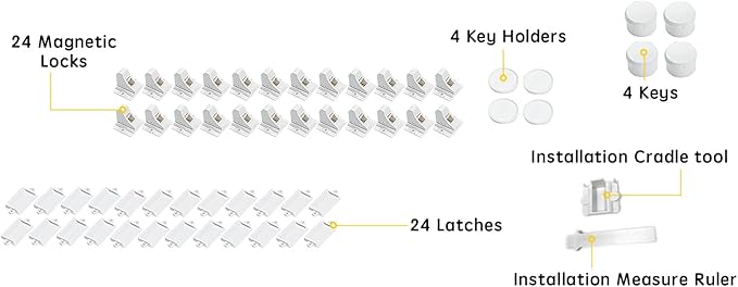 Vmaisi Adhesive Magnetic Locks for Cabinets & Drawers (24 Pack and 4 Keys + Cradle)