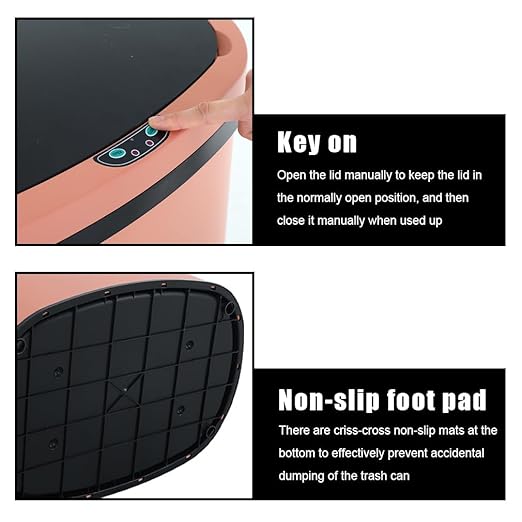 BestOffice | 13 Gallon Stainless Steel Trash Can with Lid | Pink | Automatic Touchless Garbage Can | Odor Control | Modern Oval Design | Easy to Clean | Fits Any Kitchen, Bathroom, Office or Home