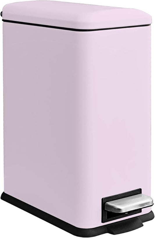 Rubbish Bin with Lid, 10 L, Stainless Steel Bathroom Waste Bin, Small Waste Bin, Pedal Bin, Stainless Steel for Bathroom, Bedroom and Office, Pink