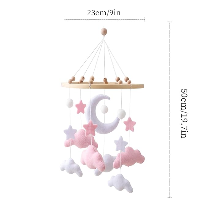 GOODMOM Sky Baby Mobile Dreamy Mobile for Baby Crib Handmade Felt Clouds and Moon Nursery Decor Gender-Neutral Crib and Ceiling Mobile in Twilight Theme for Newborns