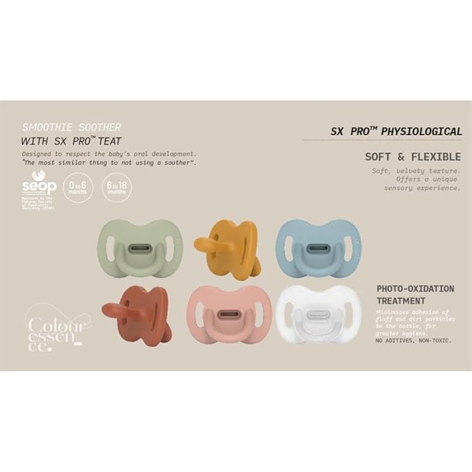 Color Essence SX PRO Silicone Baby Pacifier 1Pk, Made with 100% Soft Silicone, Baby Essentials Perfect for Breastfeeding Babies, Designed in Spain, 6-18 Mths, Sunset Orange