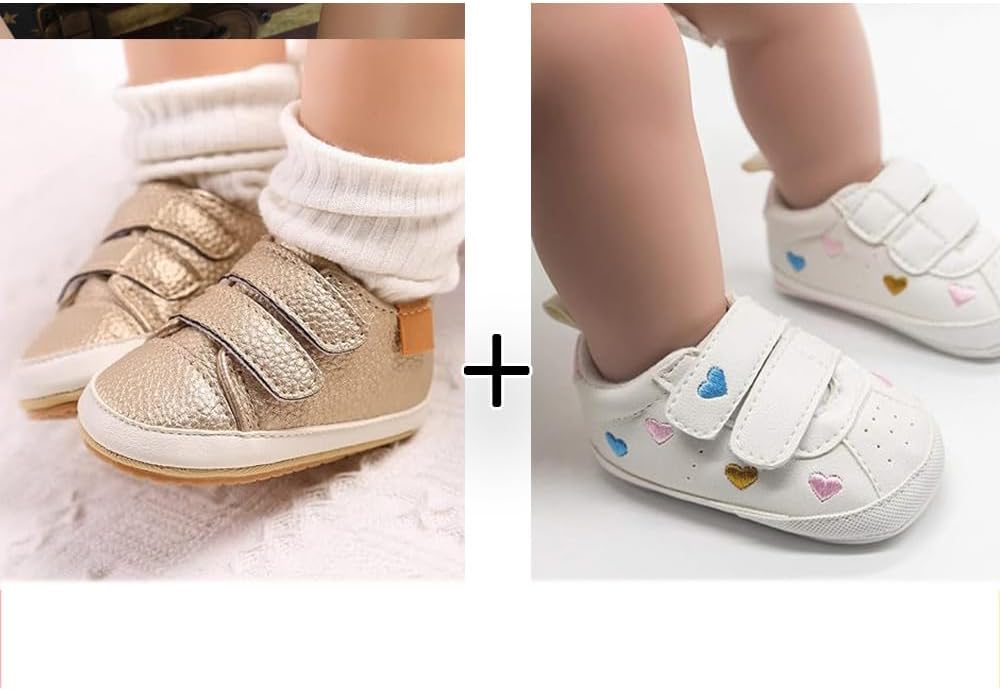 2Pairs Baby Shoes,Boys Girls Non-Slip Rubber Sole Sneakers,Unisex Infant Soft Lightweight First Walking Crib Shoes