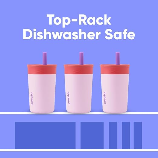 Owala Kids Insulation Stainless Steel Tumbler with Spill Resistant Flexible Straw, Easy to Clean, Kids Water Bottle, Great for Travel, Dishwasher Safe, 12 Oz, Peach and Yellow (Picnic)