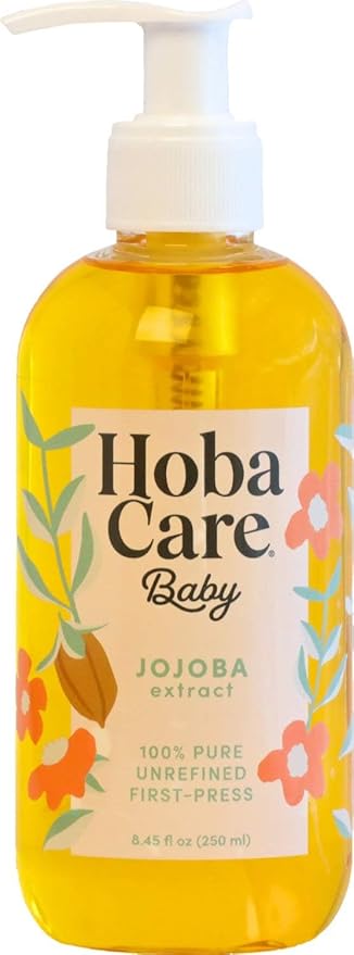 HobaCare Jojoba Baby Oil with Pump Dispenser – 100% Pure Natural Unrefined Unscented Hexane Free Cold Pressed Jojoba Oil for Baby Hair, Infant Skin, Scalp Moisturizing, Body Care Shower Gift (8.45 oz)