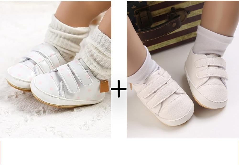 2Pairs Baby Shoes,Boys Girls Non-Slip Rubber Sole Sneakers,Unisex Infant Soft Lightweight First Walking Crib Shoes