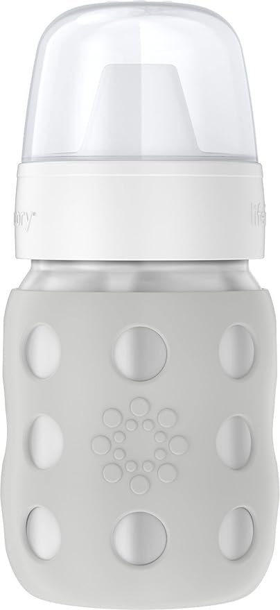 Lifefactory 8-Ounce Stainless-Steel Vacuum-Insulated Wide-Neck Baby Bottle with Hard Sippy, Stone Gray, LS2221WCG4