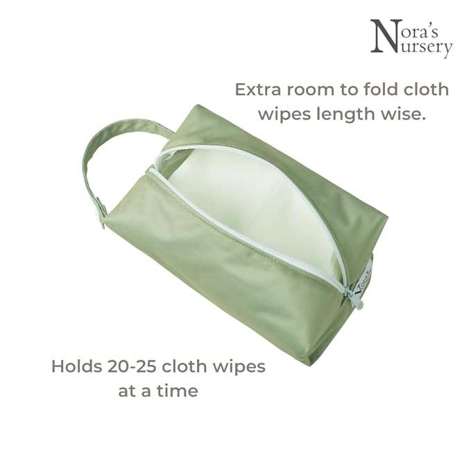 Nora's Nursery Reusable Baby Wipes, 100% Cotton Washcloths, Soft and Absorbent Towels for Newborn Bath and Face, Includes 20 Wipes with 1 Waterproof Pod for On-The-Go Moms, Ideal for Sensitive Skin