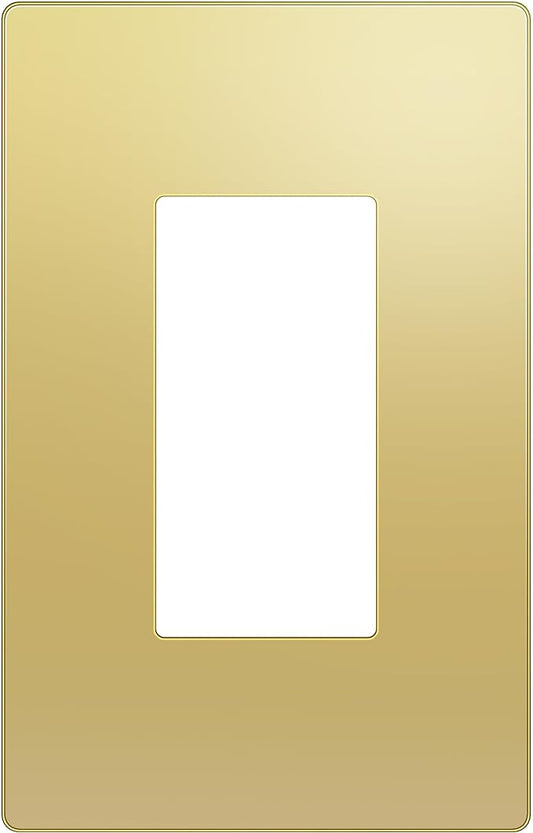 LIDER Decorator Metal Wall Plate, Temperature and Impact Resistant, 201 Stainless Steel, Screwless Cover, Modern Decoration Upgrade, Mid-Size 1-Gang 4.88" x 3.11", Polished Brass, LSMWP-31M-PB