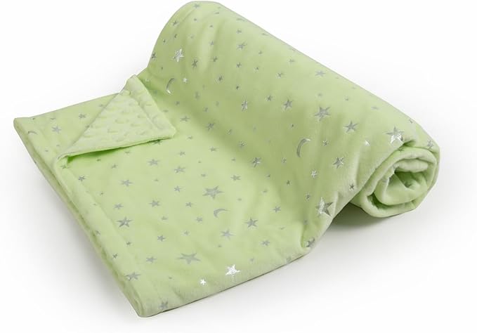 Baby Blanket for Boys Girls Soft Minky with Double Layer Dotted Backing, Star and Moon Printed 30 x 40 Inch Receiving Blanket (Green)