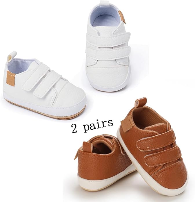 2Pairs Baby Shoes,Boys Girls Non-Slip Rubber Sole Sneakers,Unisex Infant Soft Lightweight First Walking Crib Shoes