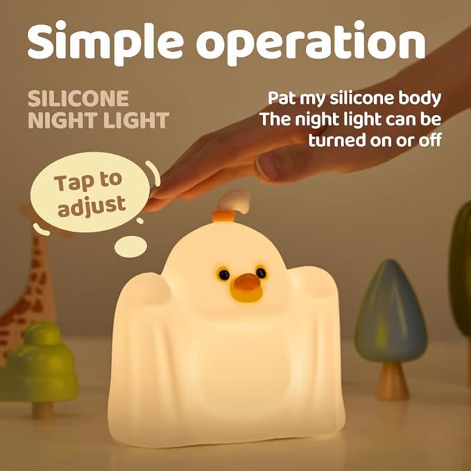 LED Duck Night Light, 3 Level Dimmable Nursery Decor, Cute Lamp Silicone Squishy Light, Rechargeable Bedside Touch Lamp for Breastfeeding Toddler Baby Kids Decor