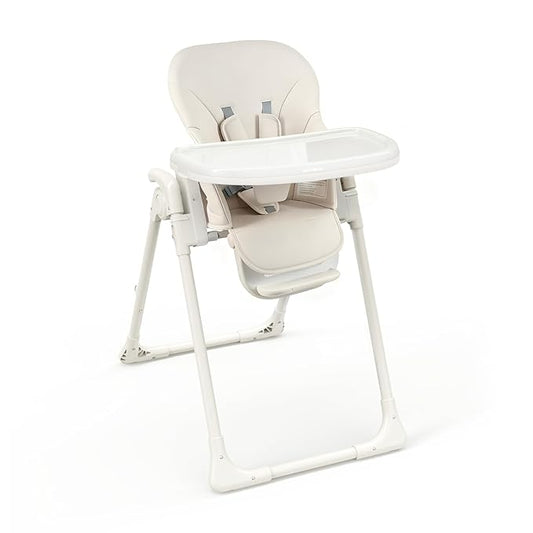 High Chair, Foldable High Chairs for Babies and Toddlers, Adjustable Height, Backrest and Footrest, Removable Tray, Beige