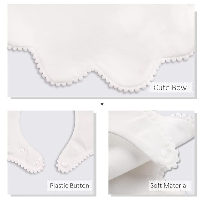 JANGANNSA 3 PCS White Flower Baby Bibs Infant Burp Clothes for Baby Girls Saliva Towel Cotton Infant Toddler Girls Bibs (3PCS-White)