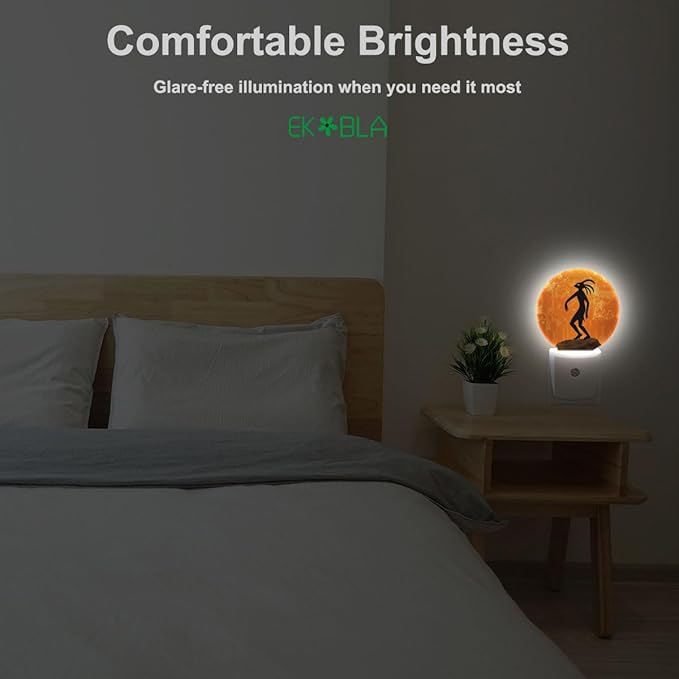 EKOBLA Orange Night Light -0.5W Dusk to Dawn Energy Efficient LED Plug-in Nightlights with Auto Sensor, Soft Glow for Nursery & Bathroom (Image of Native American Cultural Gods)