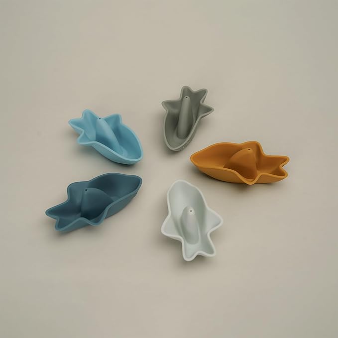 Bessentials Silicone Stackable Baby Shark Boat Bath Toys Set, Mold-Free Floating Bathtub Toys for Baby & Toddler,BPA Free,Set of 5