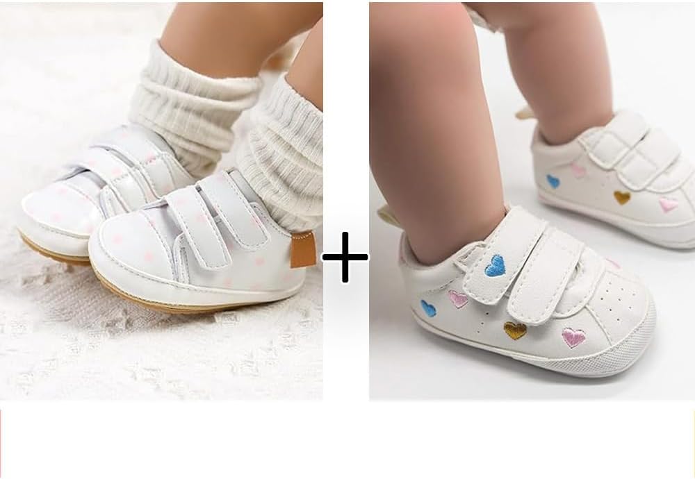 2Pairs Baby Shoes,Boys Girls Non-Slip Rubber Sole Sneakers,Unisex Infant Soft Lightweight First Walking Crib Shoes