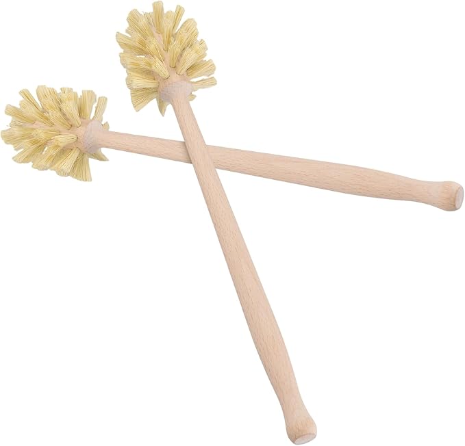 HAKZEON 4 Pack Wood Bottle Brush 14 Inch Extra Long Beechwood Handle and Sisal Bristles, Kitchen Bottle Brush for Scrubs Wide Mouth Jars, Cups, Tumblers, Dishes, Vases