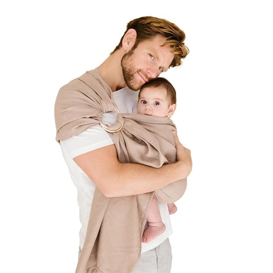 WildBird - Ring Sling Baby Carrier - Newborn to Up to 35 lbs - for Moms, Dads & Caregivers - 100% Natural European Linen Fibers - Versatile & Adjustable - 74” Size - Desert Lark Fabric & Black Ring