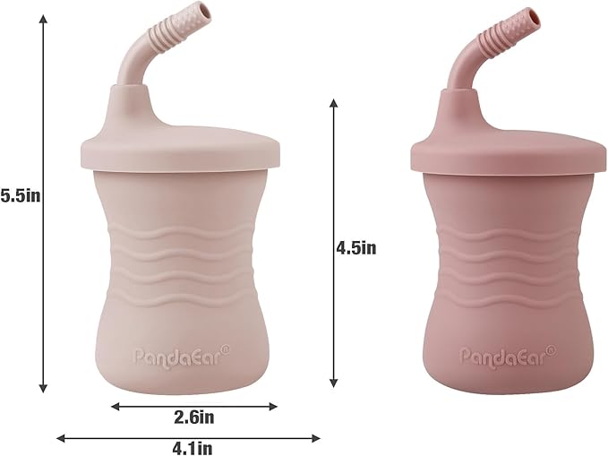 PandaEar 2 Silicone Suction Plate with 2 Tiny Sippy Cup and 2 Spoon 2 Fork for Self-Feeding, Divided Toddler Plate, 100% Silicone Baby Food Plate, BPA Free, 8 Pcs Silicone Baby Feeding Set