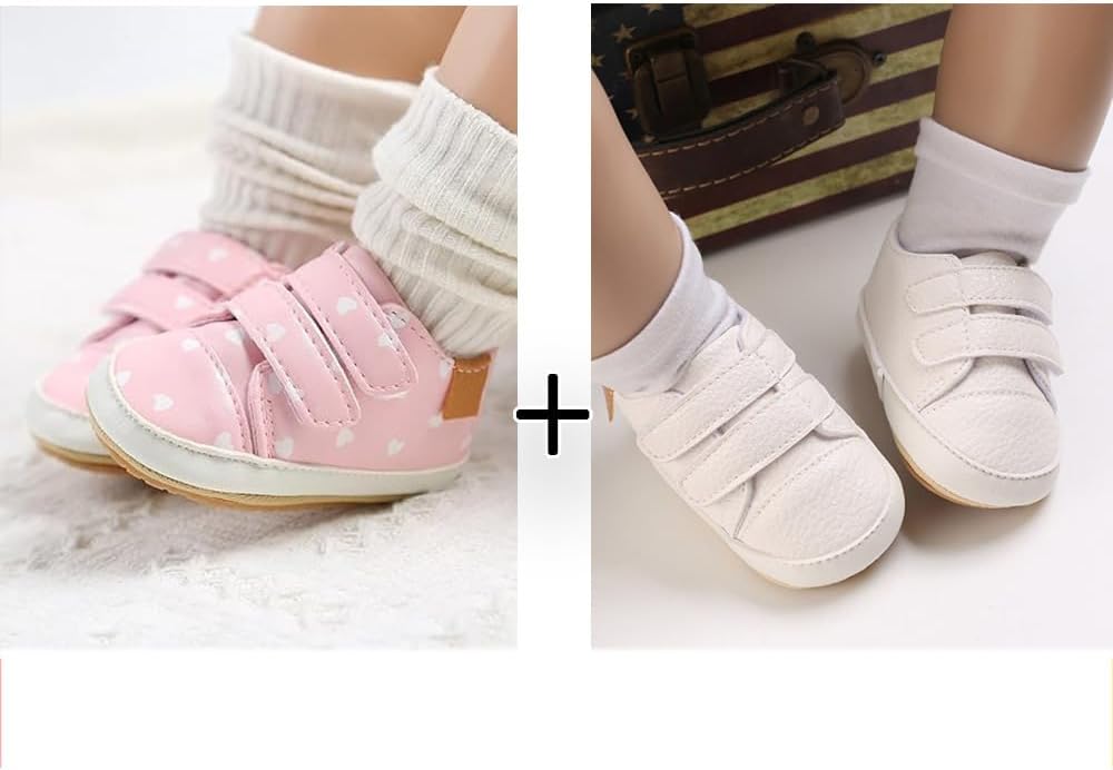 2Pairs Baby Shoes,Boys Girls Non-Slip Rubber Sole Sneakers,Unisex Infant Soft Lightweight First Walking Crib Shoes
