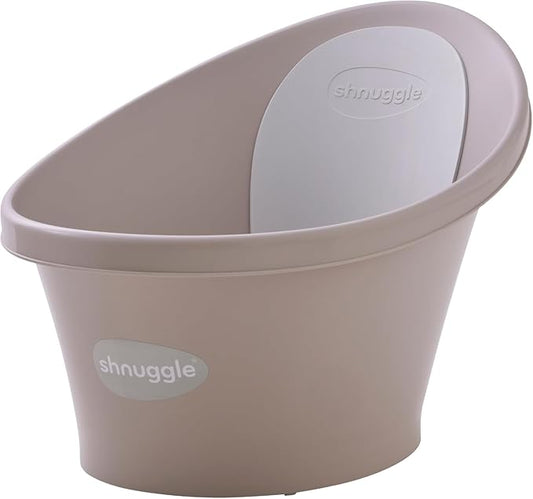 Shnuggle Newborn Baby Bath | Built in Support Bump and Soft Backrest | Suitable from Newborn | Bath Seat Support Includes Plug | Taupe