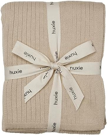 Knitted Organic Cotton Baby Blanket- Swaddle Blanket, 30" x 40" Soft Receiving Blanket for Newborn (Ribbed - Fog)