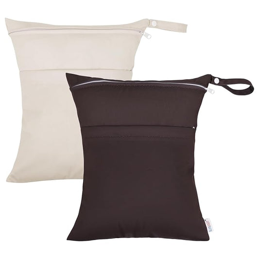 ALVABABY 2pcs Cloth Diaper Wet Dry Bags Waterproof Reusable with Two Zippered Pockets Travel Beach Pool Daycare Soiled Baby Items Yoga Gym Bag for Swimsuits or Wet Clothes 2LM05