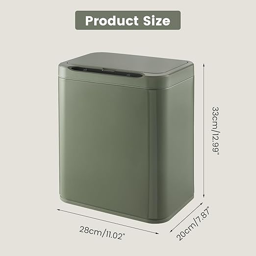 ELPHECO Stainless Steel Office Trash Can Motion Sensor Garbage Can Touchless Smart Trash Can Automatic Waste Bin for Kitchen, Office, Bathroom (Avocado Green, 3.5 Gallons)