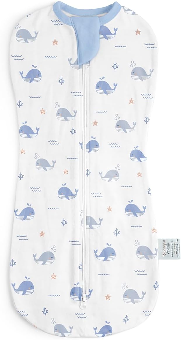 Baby Swaddle 0-2 Months, Cotton Arm-In Zipper Sleep Sack, Wearable Blankets Wrap for Newborn Infant Girls and Boys (Whale, Pack of 1)