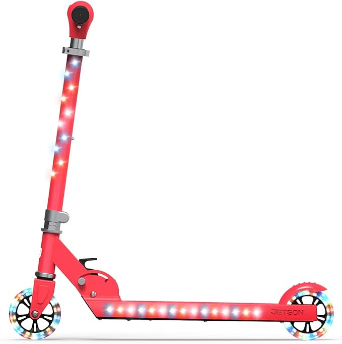 Jetson Jupiter Kids 2-Wheel Light-Up Kick Scooter, LED Lights on Handlebar, Stem, Wheels & Deck, Adjustable Handlebar, Rear Brake, Easy-Folding Mechanism, Ages 5+