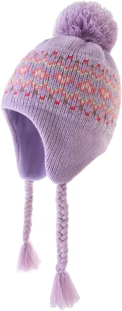 Moon Kitty Girls Knit Hats Winter Fleece Lining Skiing Winter Caps with Warm Ear Flap