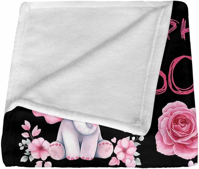 Custom Name Blanket for Baby Girls Boys, Cute Elephant & Flower Pattern Blanket for Newborn New Mom, Ultra-Soft Cozy Fleece Blankets for Baby Shower Kids Toddlers, Gifts for Boys & Girls Kids Teens