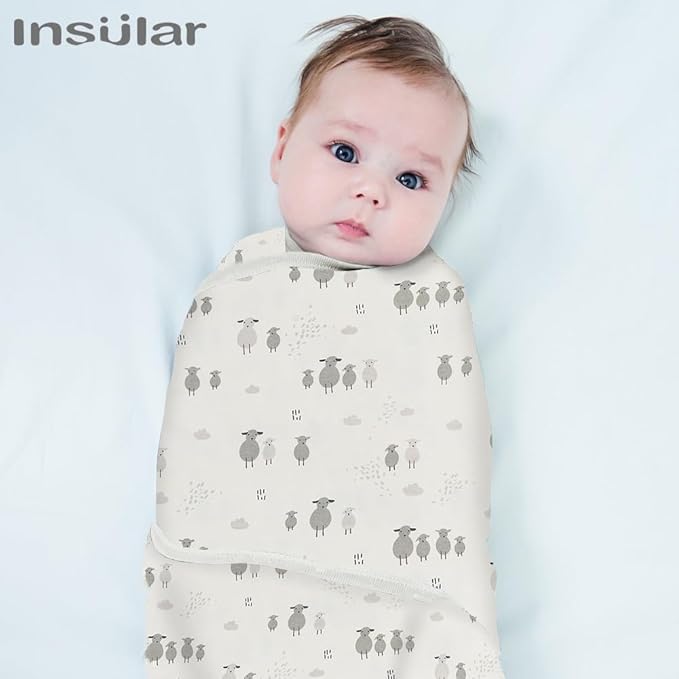 insular Baby Swaddle Wrap, Swaddle Blanket for Newborn and Infant, Adjustable Velcro Swaddling Set for Boy and Girl, Soft Cotton Baby Sleep Sack 3 Pack, Beige Sheep, Small(0-3M)