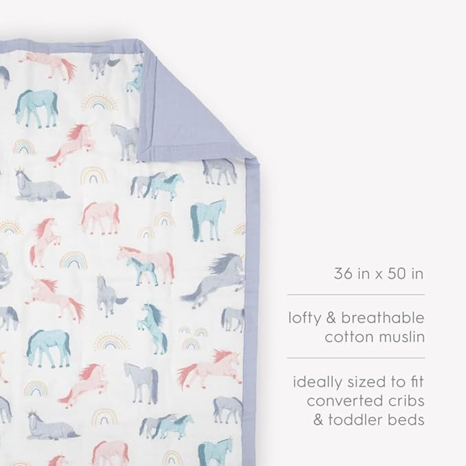 Little Unicorn Lofty Comforter Blanket | Super Soft & Breathable Muslin Fabric| Great for Play & Bedtime Blanket (Unicorns)