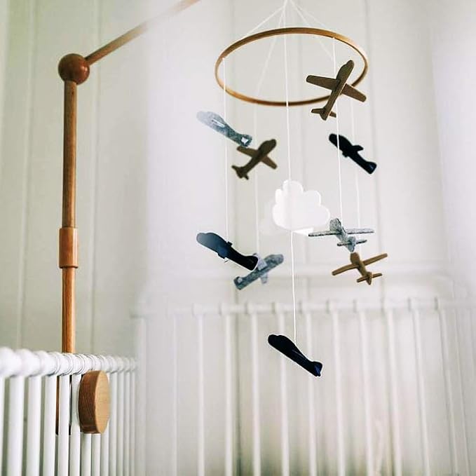Baby Crib Mobile (Airplanes in The Clouds) - Nursery Decoration Ceiling Mobile and Baby Shower Gift for Boys & Girls - Grey and White