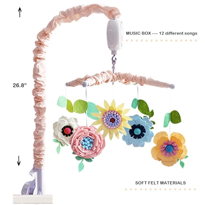 Musical Baby Mobile for Crib - Crib Toys Hanging Cute Design for Boys and Girls Perfect Baby Crib Mobile with Music Ideal Crib Hanging Toy (Floral Baby Crib Mobile)