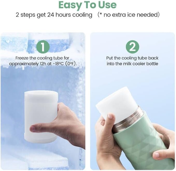 Mosthink 22oz Breast Milk Cooler Bottle, 360°Cooling Keeps Milk 24 Hours Fresh Portable Breastmilk Chiller with 2pcs Baby Storage Bottle for Travel & Outdoor Use, Breastfeeding Essentials