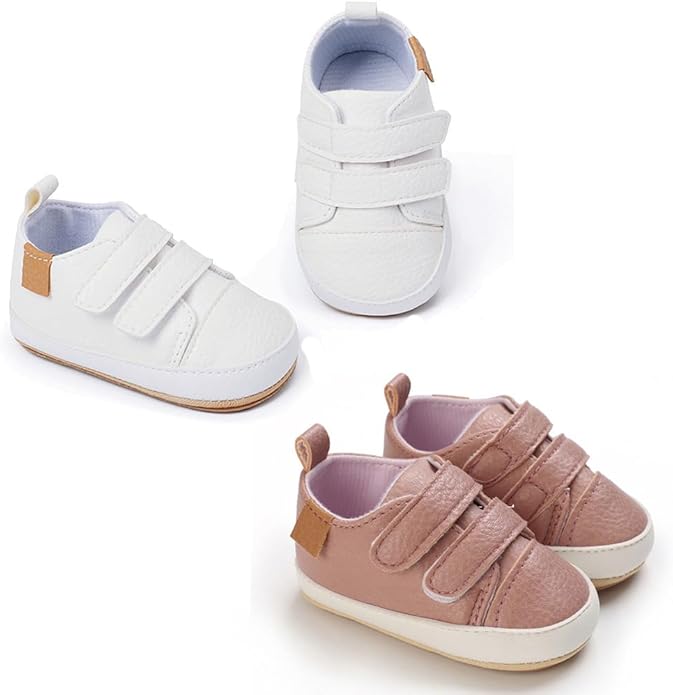 2Pairs Baby Shoes,Boys Girls Non-Slip Rubber Sole Sneakers,Unisex Infant Soft Lightweight First Walking Crib Shoes