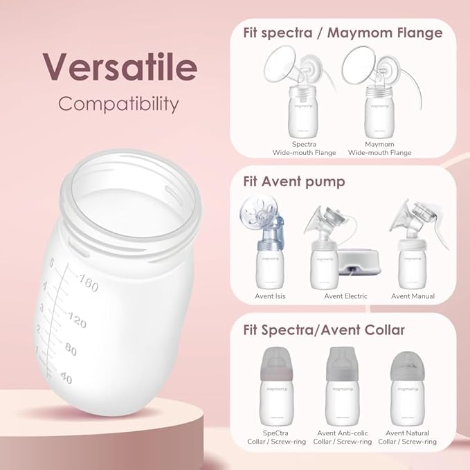 Maymom Wide Neck Breastmilk Collection n Storage Bottle 5.4 oz; Re-markable SureSeal Disc. Fits Spectra S2 Spectra S1 9 Plus.