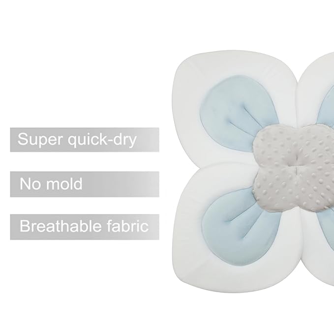 PandaEar Baby Bath Pad for Infant Newborn | Soft Flower Petals for Sink Bathtub Essentials Shower Gift (Blue)