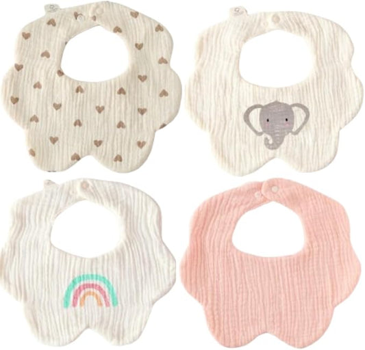 4 Pack Baby Bandana Bibs - Super Absorbent for Drooling & Teething - Soft, Flower Shape (0-24 Months)