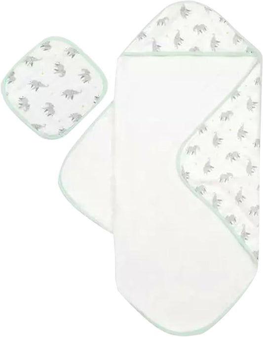 Bamboo Viscose Baby Hooded Towel & Washcloth Set for Babies and Toddlers, Soft & Absorbent, 70% Viscose from Bamboo, 30% Cotton Muslin - Imported (Elephant)