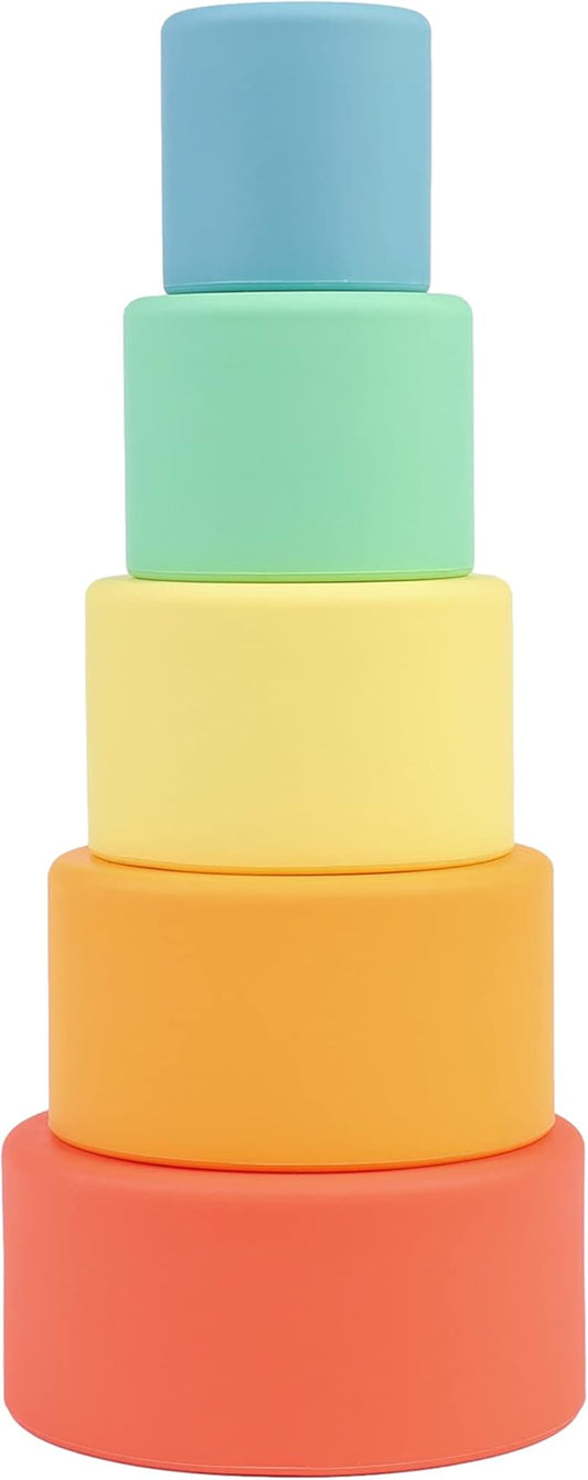 BLUE GINKGO Silicone Stacking Cups – Nesting & Sensory Stacking Toy for Toddlers | Open-Ended Montessori Toy with 5 Cups (Matte Colors)