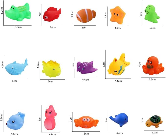 Preschool Bath Toys Rubber Floating Baby Wash Shower Toy for Toddlers Kids Party Decoration15 Pcs (Sea Animal)