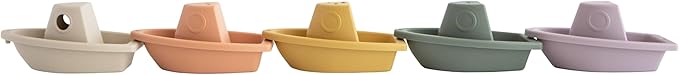 mushie Stackable Bath Boats Toy (Rustic) | Floating Bathtub Toys for Baby & Toddler, Set of 5 | Made in Denmark
