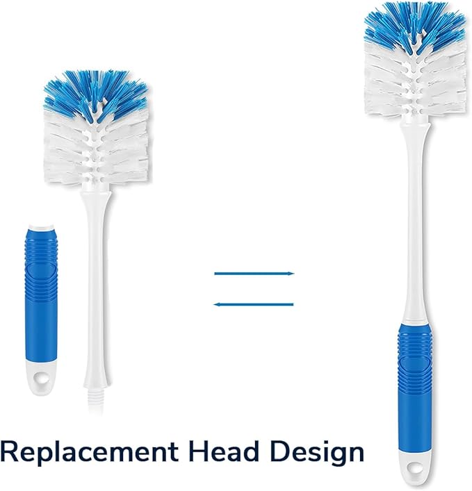Bottle Brush Cleaner, Long Handle Bottle Brush with Dual Bristles for Water Bottles, Glassware, Mugs, Sports & Baby Bottles Cleaning, Blue 3 Pack