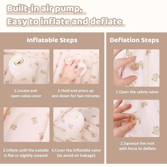 Inflatable Baby Bathtub with Built-in Air Pump, Back Support, Portable Travel Baby Bath Tub, Deflates and Folds Easily, Newborn to Toddler 3-20 Months (Dinosaurs)