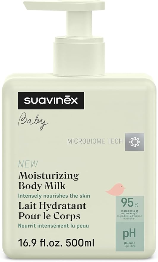 Suavinex, Moisturizing Body Milk Baby Moisturizer, Baby Lotion Suitable for Sensitive Skin and Newborns, Light Texture, Easy Absorption, 95% Ingredients of Natural Origin, 16.9 fl oz.