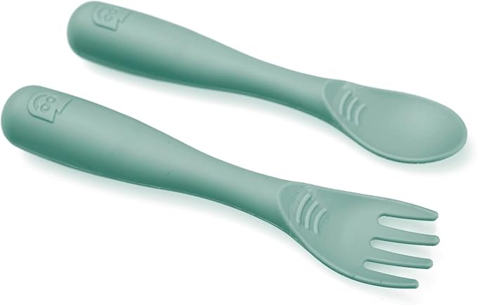 Talktools Bitsy Feeding Kid's Essentials Plate Set – Toddler Utensils, Spoon and Fork, Plate Lid, Perfect for Mealtime – Strong Suction Toddler Plates with 4 Compartments (Set-Sage)