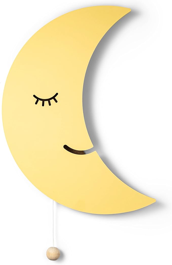 Lumipets Moon Wall Light - Nursery Decor, Baby Room Decoration, Wall Mounted, Battery Operated, Lightweight Hanging Crescent Night Light for Babies, Toddlers, Kids - 17.7 x 11.2 x 1.5-in